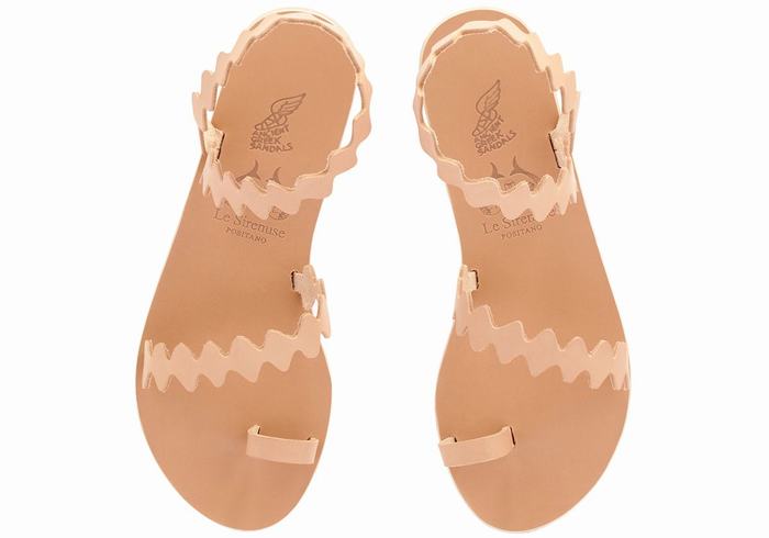 Ancient Greek Sandals Eleftheria Onda Leather Sandaler Med Tåstolper Dame Beige | FNU3567WN