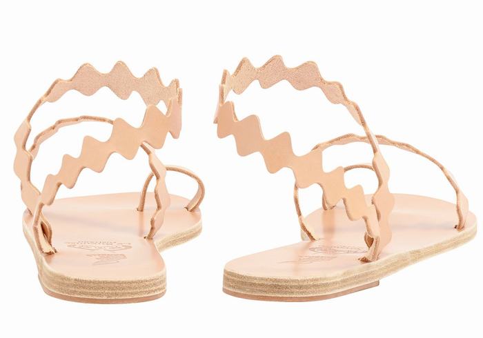 Ancient Greek Sandals Eleftheria Onda Leather Sandaler Med Tåstolper Dame Beige | FNU3567WN