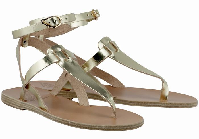 Ancient Greek Sandals Estia Leather Sandaler Med Ankelrem Dame Gull Hvite | UUK329OY