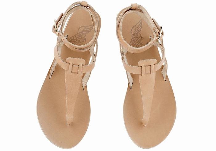 Ancient Greek Sandals Estia Leather Sandaler Med Ankelrem Dame Beige | DZE29JJ