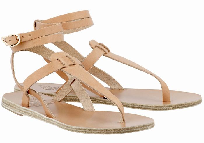 Ancient Greek Sandals Estia Leather Sandaler Med Ankelrem Dame Beige | DZE29JJ