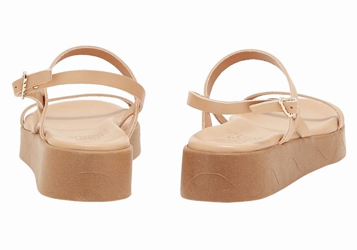 Ancient Greek Sandals Evriali Leather Platåsandaler Dame Beige | CHW3475AQ