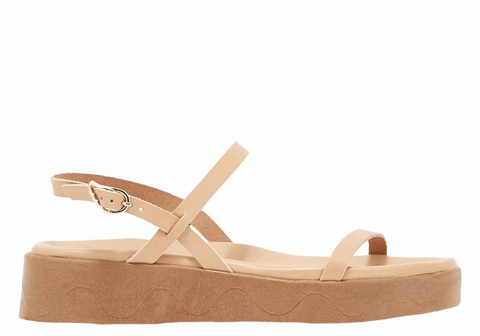 Ancient Greek Sandals Evriali Leather Platåsandaler Dame Beige | CHW3475AQ