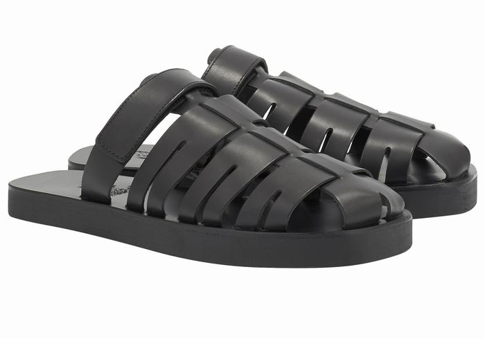 Ancient Greek Sandals Filoklis Leather Fisker Sandaler Herre Svarte | SMR156TR