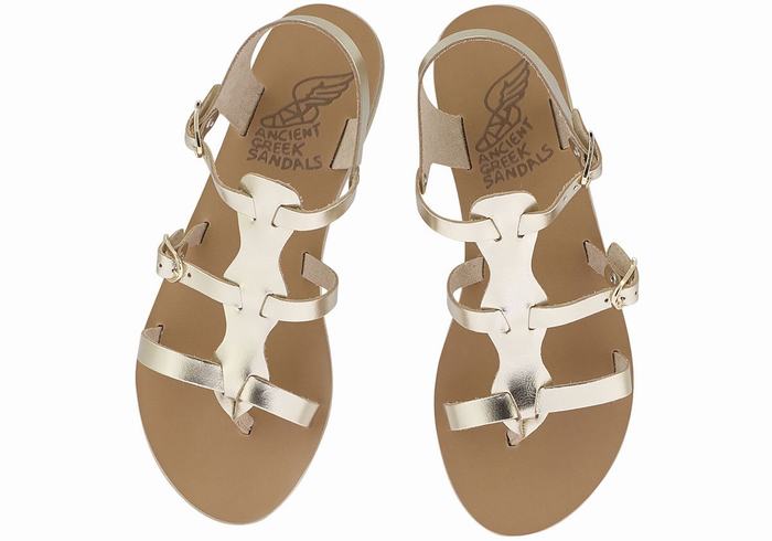 Ancient Greek Sandals Grace Kelly Leather Casual Sandaler Dame Gull Hvite | QCG6353MY