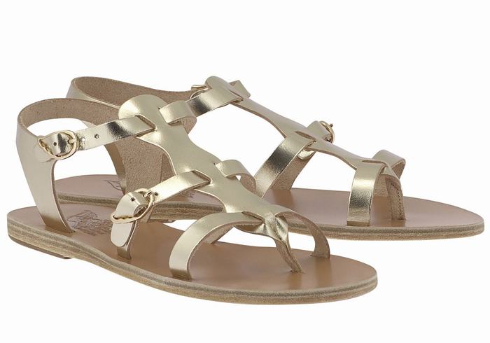 Ancient Greek Sandals Grace Kelly Leather Casual Sandaler Dame Gull Hvite | QCG6353MY