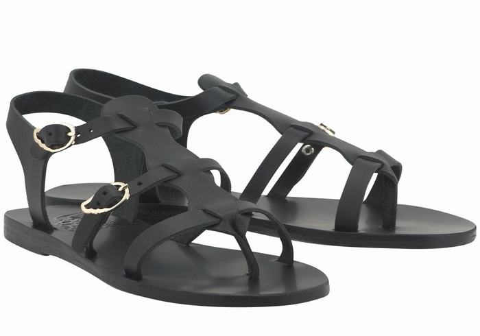 Ancient Greek Sandals Grace Kelly Leather Casual Sandaler Dame Svarte | SFT772TQ