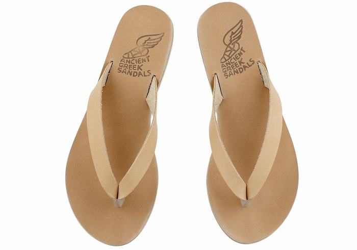 Ancient Greek Sandals Hera Leather Flip Flops Dame Beige | MOW1516FY