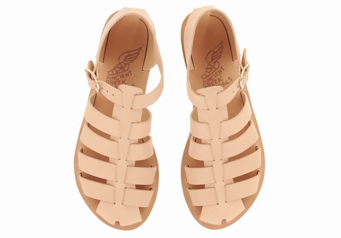 Ancient Greek Sandals Homeria Leather Fisker Sandaler Dame Beige | ECZ3243UW