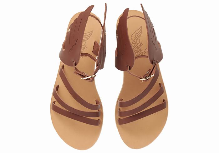 Ancient Greek Sandals Ikaria Leather Sandaler Med Ankelrem Dame Kaffe | YBZ9377LG