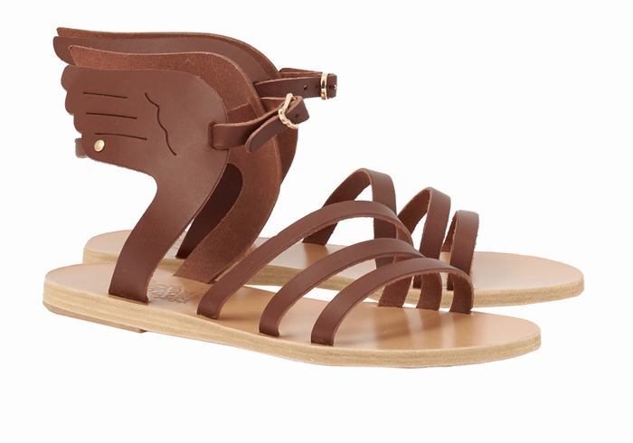 Ancient Greek Sandals Ikaria Leather Sandaler Med Ankelrem Dame Kaffe | YBZ9377LG