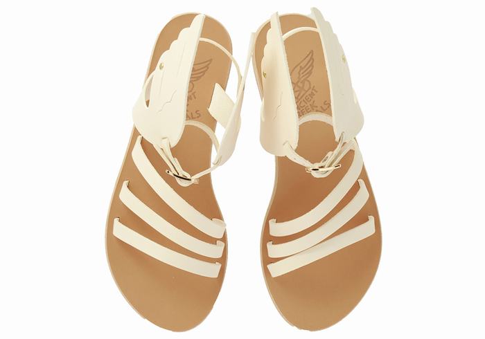 Ancient Greek Sandals Ikaria Leather Sandaler Med Ankelrem Dame Hvite | GJJ6240QD