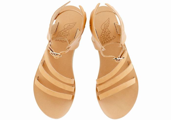 Ancient Greek Sandals Ikaria Leather Sandaler Med Ankelrem Dame Beige | RRH559GK