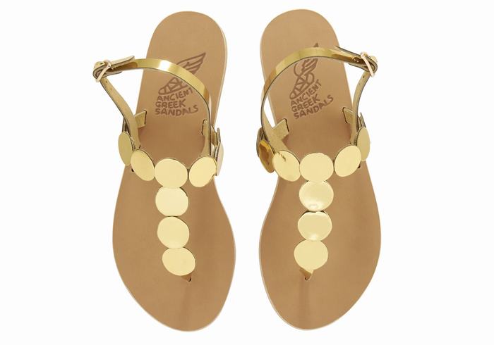 Ancient Greek Sandals Ilios Flip Flop Leather Sandaler Med Ryggreim Dame Gull | SQW9797GP