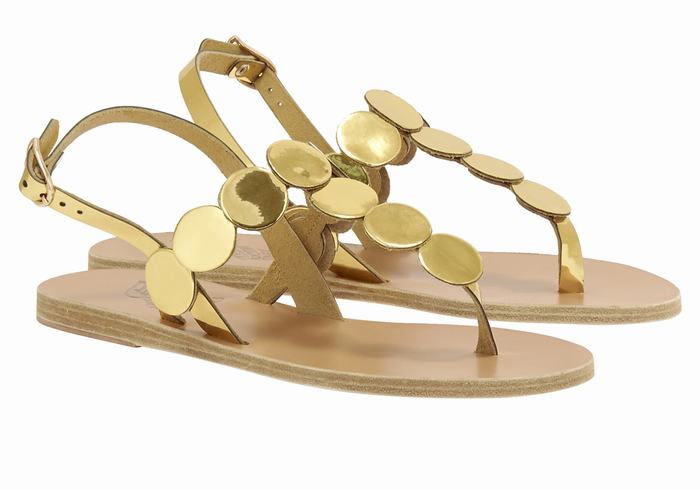 Ancient Greek Sandals Ilios Flip Flop Leather Sandaler Med Ryggreim Dame Gull | SQW9797GP