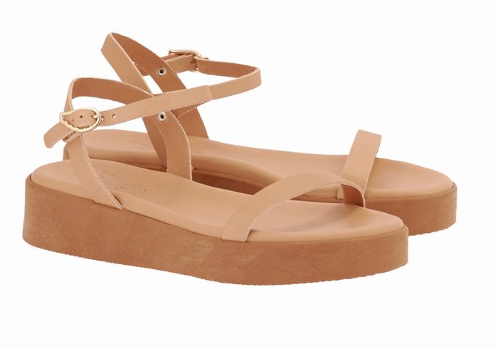 Ancient Greek Sandals Irida Leather Platåsandaler Dame Beige | OAG2295YY