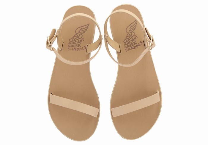 Ancient Greek Sandals Irida Leather Sandaler Med Ryggreim Dame Beige | ZQC187MG