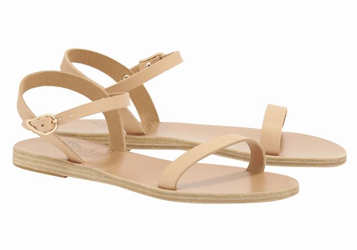 Ancient Greek Sandals Irida Leather Sandaler Med Ryggreim Dame Beige | ZQC187MG