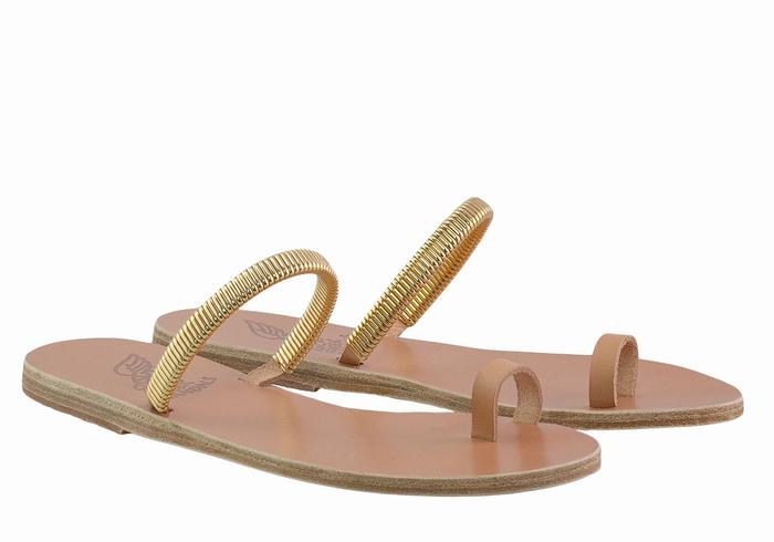 Ancient Greek Sandals Konaki Sandaler Med Tåstolper Dame Beige Gull | ZZZ1110GN