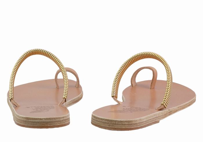 Ancient Greek Sandals Konaki Sandaler Med Tåstolper Dame Beige Gull | ZZZ1110GN