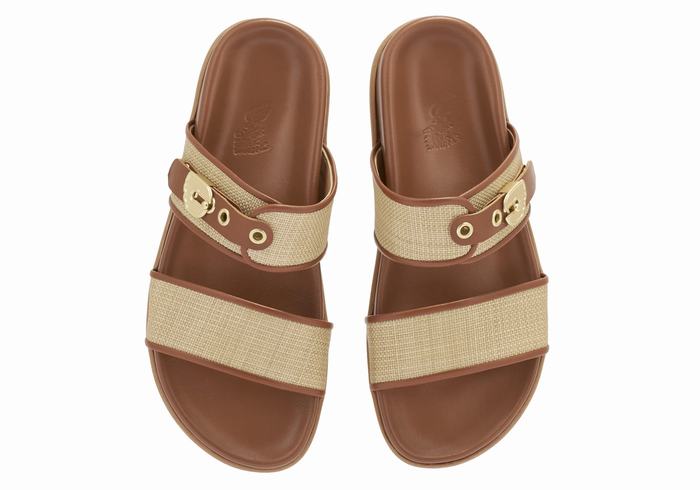 Ancient Greek Sandals Latria Slidesandaler Dame Beige Brune | JXS4587PX