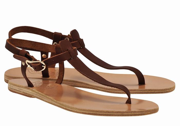 Ancient Greek Sandals Lito Flip Flop Leather Sandaler Med Ryggreim Dame Kaffe | LPT6937NT