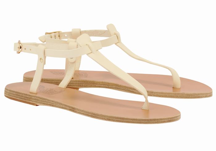 Ancient Greek Sandals Lito Flip Flop Leather Sandaler Med Ryggreim Dame Hvite | YZE2057VJ