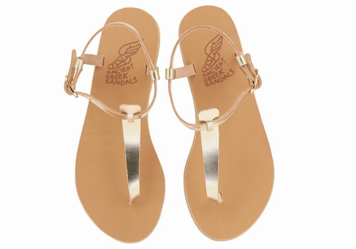 Ancient Greek Sandals Lito Flip Flop Leather Sandaler Med Ryggreim Dame Gull Hvite | OZT2395YP