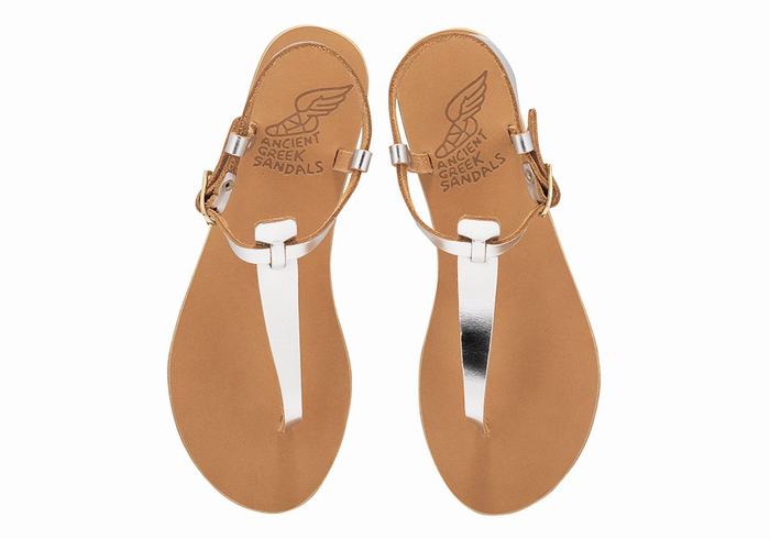 Ancient Greek Sandals Lito Flip Flop Leather Sandaler Med Ryggreim Dame Sølv | THB1553TR