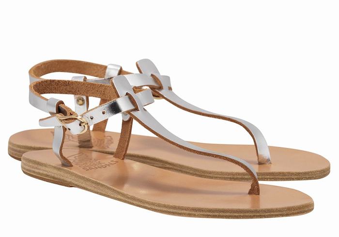 Ancient Greek Sandals Lito Flip Flop Leather Sandaler Med Ryggreim Dame Sølv | THB1553TR