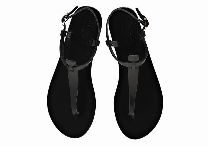 Ancient Greek Sandals Lito Flip Flop Leather Sandaler Med Ryggreim Dame Svarte | ANC9838UH