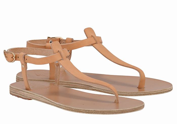 Ancient Greek Sandals Lito Flip Flop Leather Sandaler Med Ryggreim Dame Beige | NRO176YO