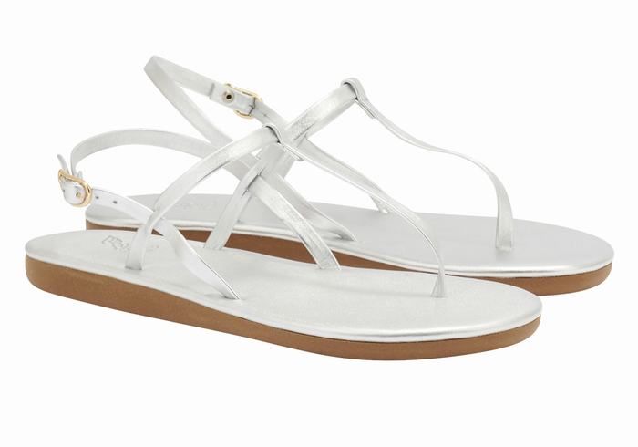 Ancient Greek Sandals Lito Flip Flop Sandaler Med Ryggreim Dame Sølv | WEM7783IP