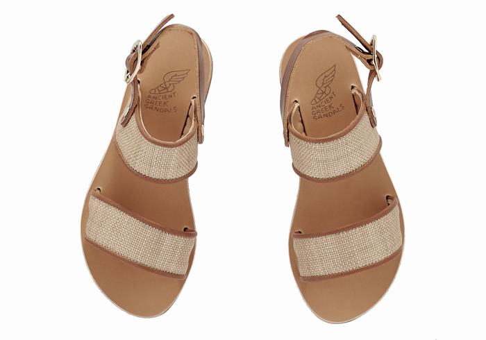 Ancient Greek Sandals Little Clio Rafia Soft Casual Sandaler Barn Beige Brune | AYN5712ON