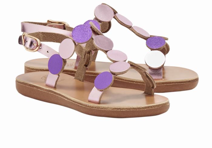 Ancient Greek Sandals Little Uranos Soft Flate Sandaler Barn Rosa Lilla | EVO58KA