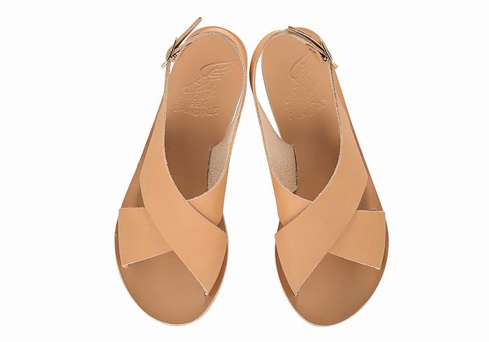 Ancient Greek Sandals Maria Leather Casual Sandaler Dame Beige | OMR9454RN