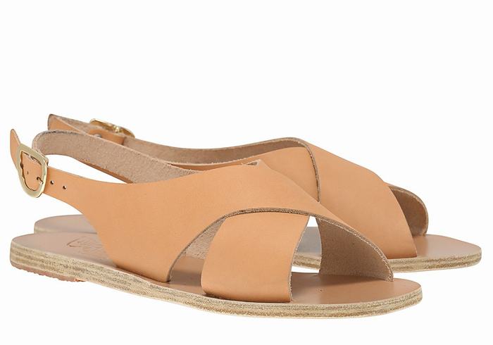 Ancient Greek Sandals Maria Leather Casual Sandaler Dame Beige | OMR9454RN