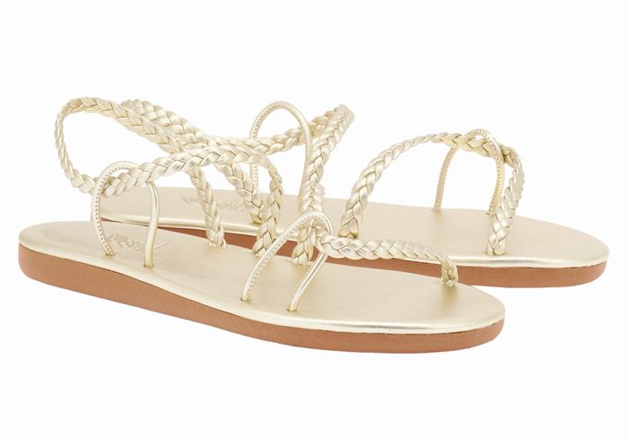 Ancient Greek Sandals Maya Flettede Sandaler Dame Gull Hvite | HLG8622ZI