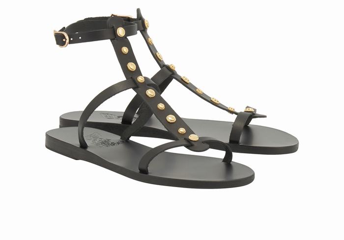 Ancient Greek Sandals Meliti Bee Sandaler Med Ankelrem Dame Svarte | WFL12AM