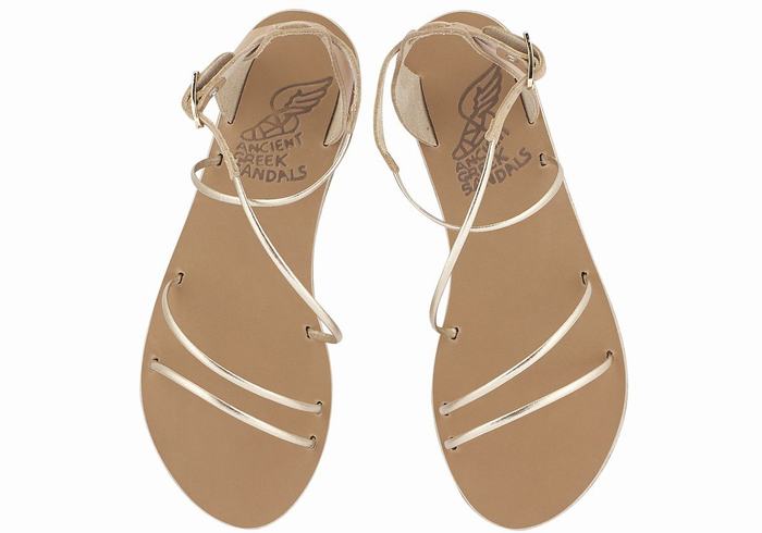 Ancient Greek Sandals Meloivia Sandaler Med Ankelrem Dame Beige Gull Hvite | NGY8696LZ