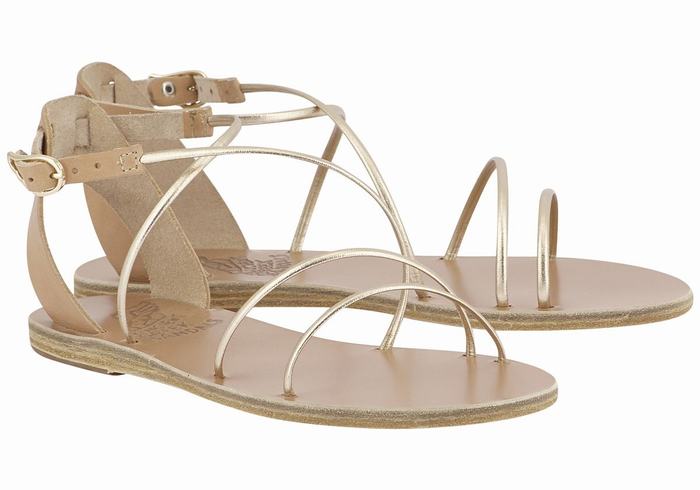 Ancient Greek Sandals Meloivia Sandaler Med Ankelrem Dame Beige Gull Hvite | NGY8696LZ