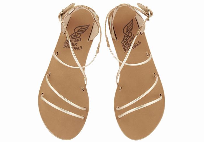 Ancient Greek Sandals Meloivia Sandaler Med Ankelrem Dame Gull Hvite | PDX784IX