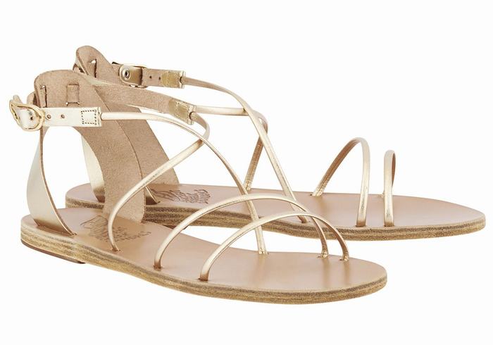 Ancient Greek Sandals Meloivia Sandaler Med Ankelrem Dame Gull Hvite | PDX784IX