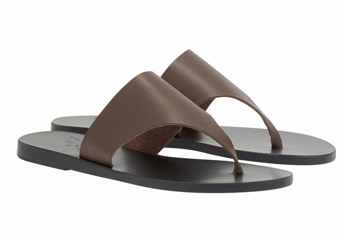 Ancient Greek Sandals Mera Leather Flip Flops Dame Mørke Brune | RPW3274DY