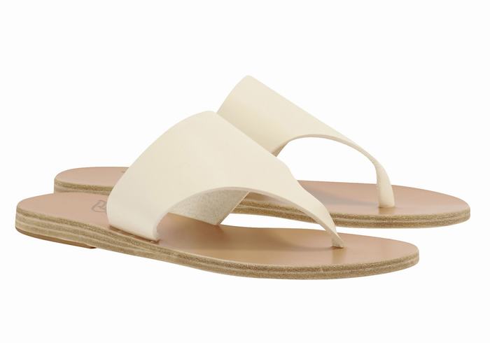 Ancient Greek Sandals Mera Leather Flip Flops Dame Hvite | OHS5158BP