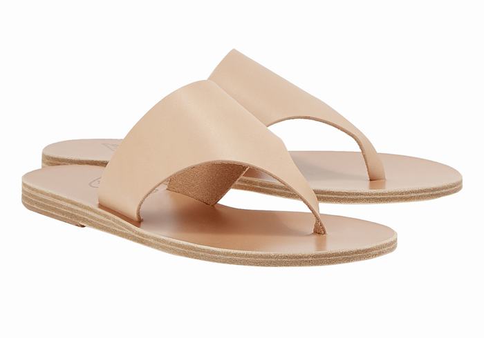 Ancient Greek Sandals Mera Leather Flip Flops Dame Beige | RYV3259RR