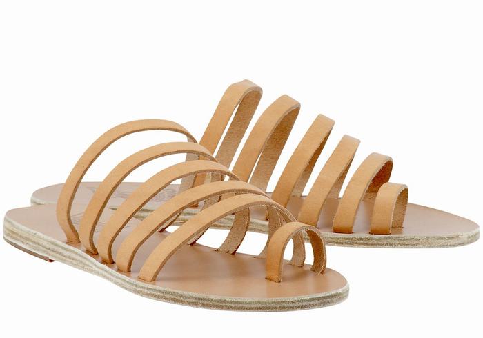 Ancient Greek Sandals Niki Leather Sandaler Med Tåstolper Dame Beige | OPI9396ES