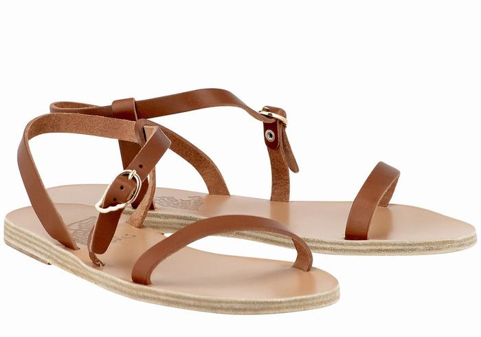 Ancient Greek Sandals Niove Leather Sandaler Med Ryggreim Dame Mørke Brune | LQP105NS