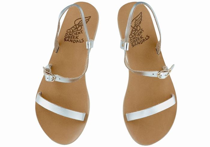 Ancient Greek Sandals Niove Leather Sandaler Med Ryggreim Dame Sølv | MNO237IM