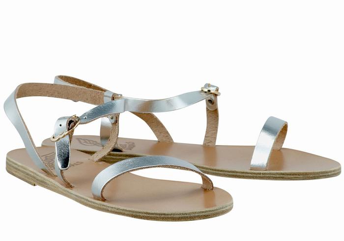 Ancient Greek Sandals Niove Leather Sandaler Med Ryggreim Dame Sølv | MNO237IM